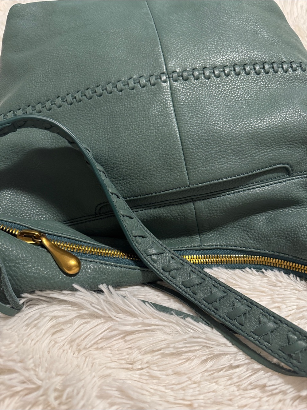 HOBO Entwine Meadow Green Leather Braided-Handle Hobo Bag - Picture 9 of 13